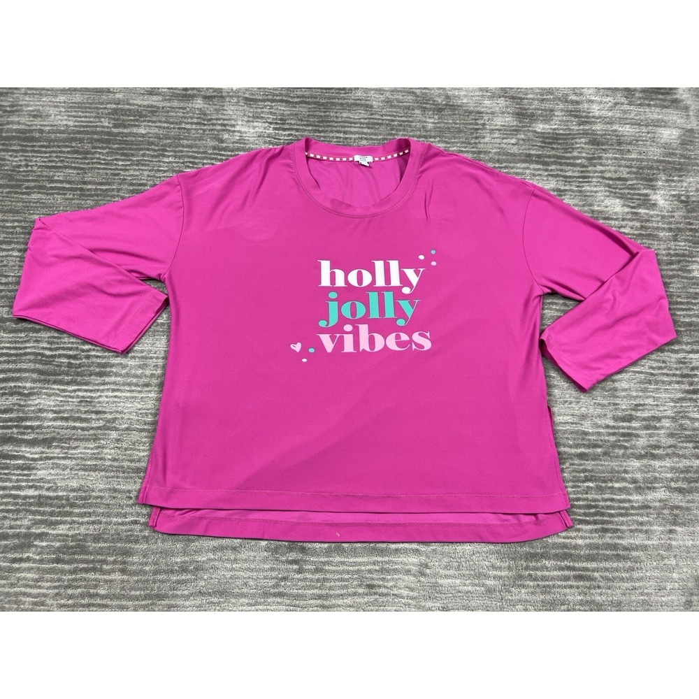 Crown & Ivy Intimates Top Womens‎ XL Pink Longsleeve Holly Jolly Vibes Pajama